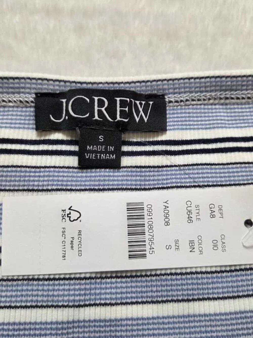 New S J.Crew perfect rib button-up shirt with satin trim in Blue stripe